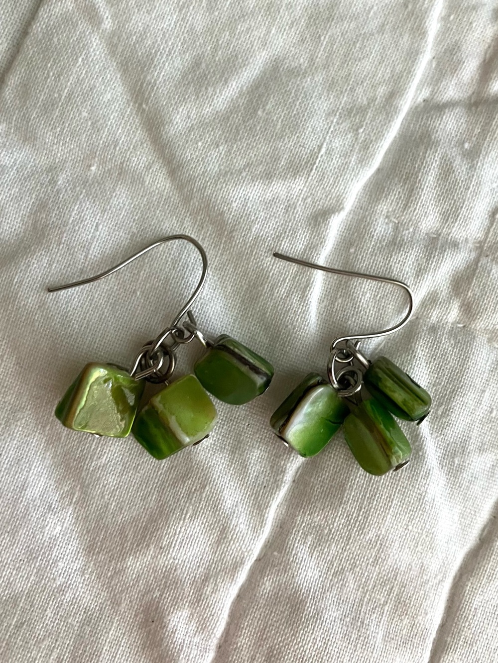 Vintage Olive Green Cluster Boho Artsy Whimsy Fairy Coastal Earthy Fall Earrings